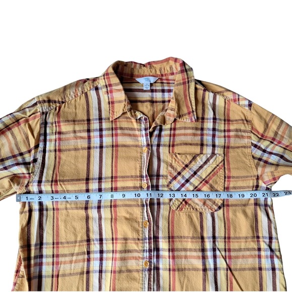 Time and Tru Plaid Button Down Shirt Women's Large L Mustard Yellow Red Casual - Picture 3 of 8